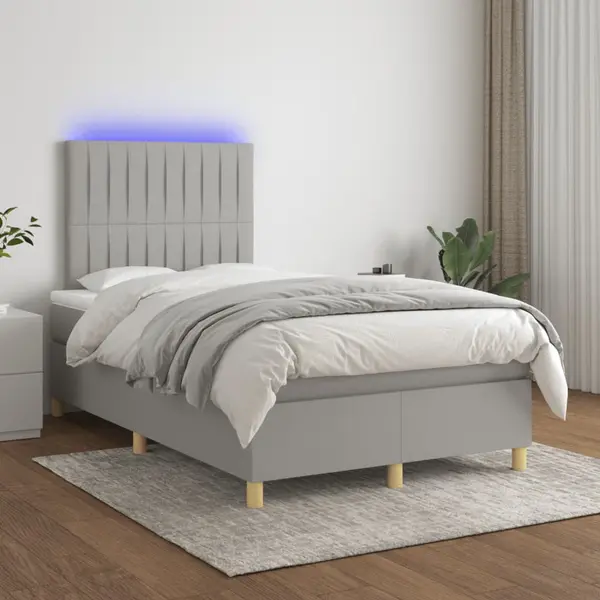 Gossi pat cu arcuri, saltea si led, gri deschis, 120x200 cm, textil