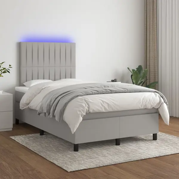 Gossi pat cu arcuri, saltea si led, gri deschis, 120x200 cm, textil