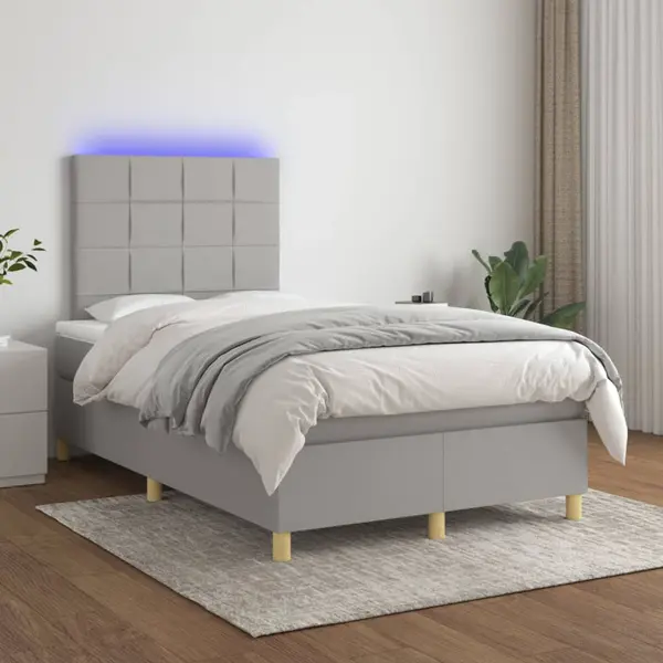 Gossi pat cu arcuri, saltea si led, gri deschis, 120x200 cm, textil