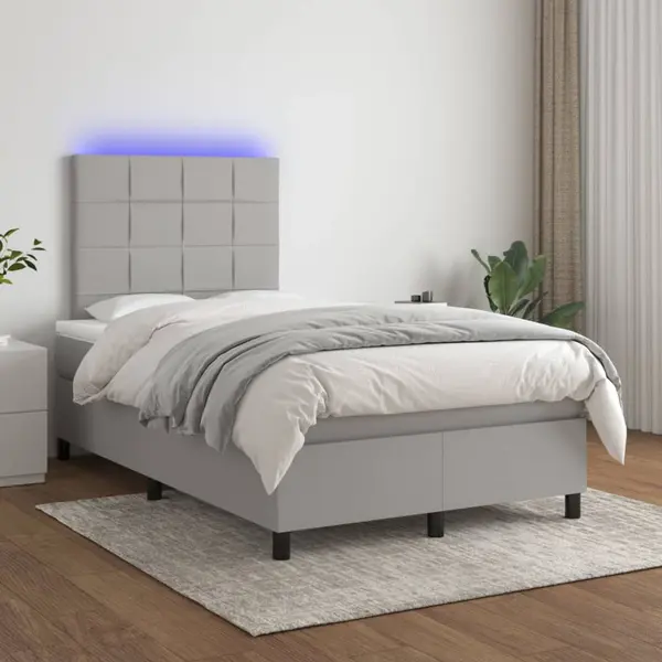 Gossi pat cu arcuri, saltea si led, gri deschis, 120x200 cm, textil