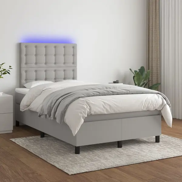 Gossi pat cu arcuri, saltea si led, gri deschis, 120x200 cm, textil