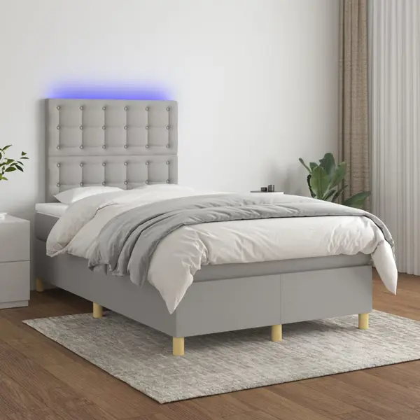Gossi pat cu arcuri, saltea si led, gri deschis, 120x200 cm, textil