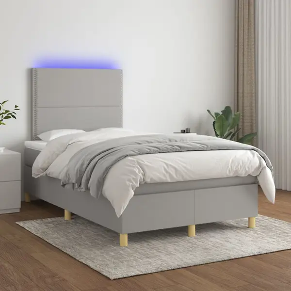 Gossi pat cu arcuri, saltea si led, gri deschis, 120x200 cm, textil