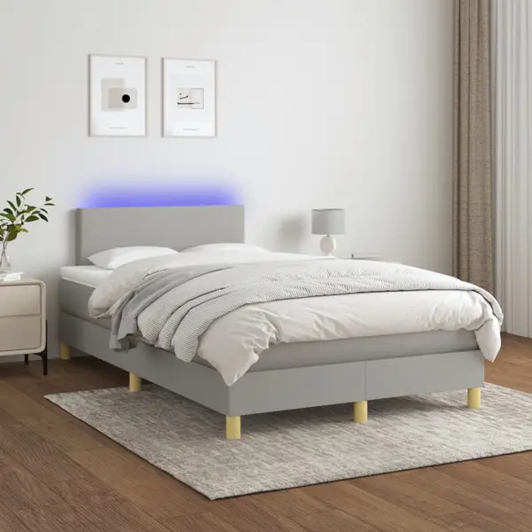 Gossi pat cu arcuri, saltea si led, gri deschis, 120x200 cm, textil