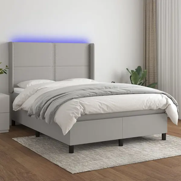 Gossi pat cu arcuri, saltea si led, gri deschis, 140x190 cm, textil
