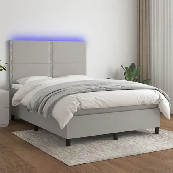 Gossi pat cu arcuri, saltea si led, gri deschis, 140x190 cm, textil