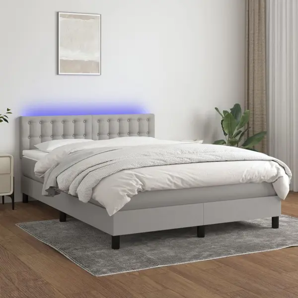 Gossi pat cu arcuri, saltea si led, gri deschis, 140x200 cm, textil
