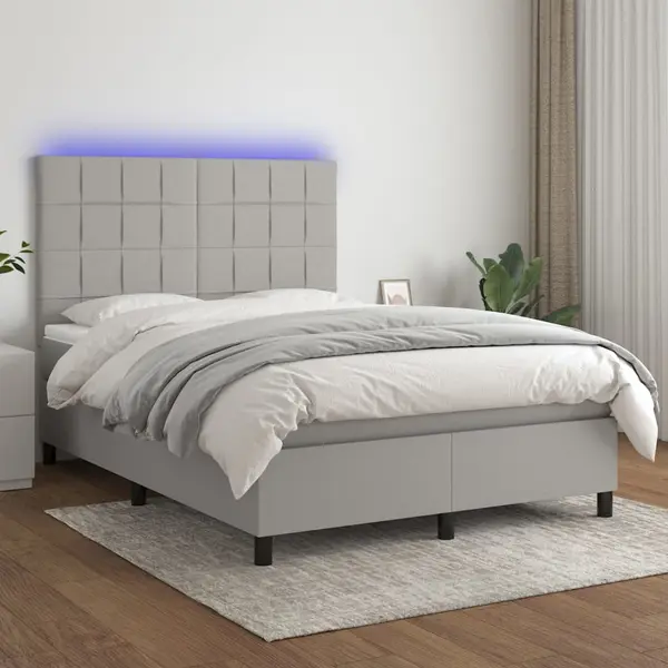 Gossi pat cu arcuri, saltea si led, gri deschis, 140x200 cm, textil