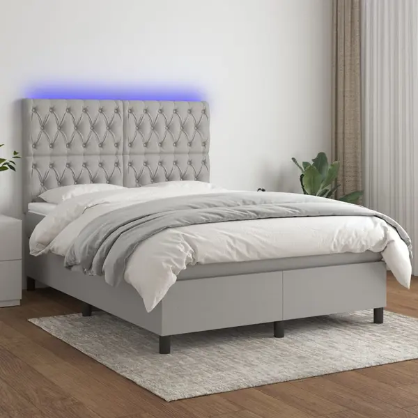 Gossi pat cu arcuri, saltea si led, gri deschis, 140x200 cm, textil