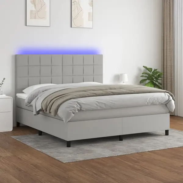 Gossi pat cu arcuri, saltea si led, gri deschis, 160x200 cm, textil