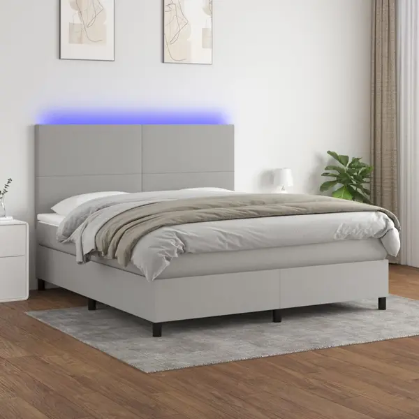 Gossi pat cu arcuri, saltea si led, gri deschis, 160x200 cm, textil