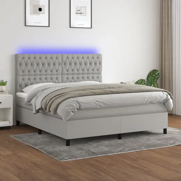 Gossi pat cu arcuri, saltea si led, gri deschis, 160x200 cm, textil