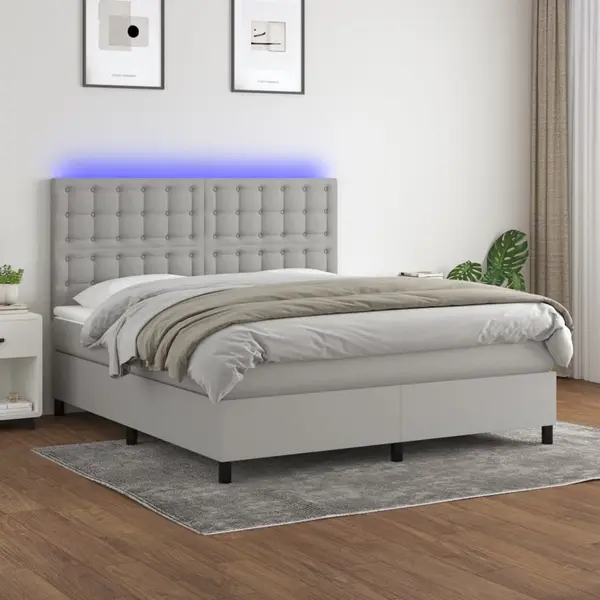 Gossi pat cu arcuri, saltea si led, gri deschis, 180x200 cm, textil