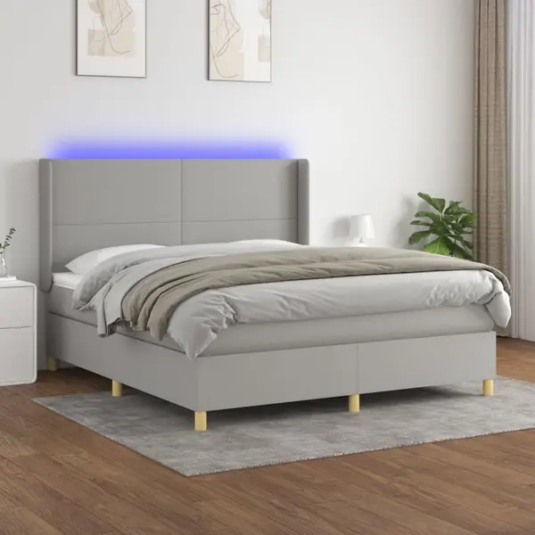 Gossi pat cu arcuri, saltea si led, gri deschis, 180x200 cm, textil