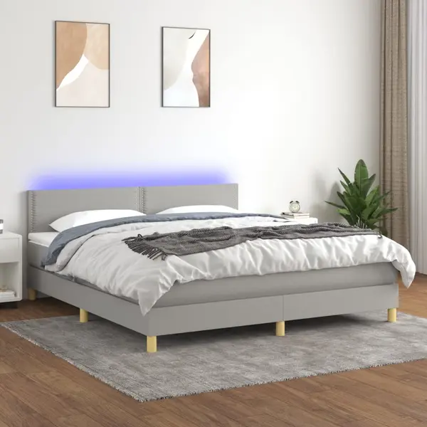 Gossi pat cu arcuri, saltea si led, gri deschis, 180x200 cm, textil