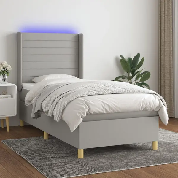 Gossi pat cu arcuri, saltea si led, gri deschis, 80x200 cm, textil