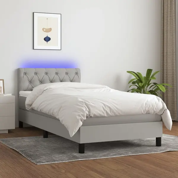 Gossi pat cu arcuri, saltea si led, gri deschis, 80x200 cm, textil