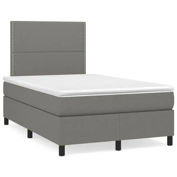 Gossi pat cu arcuri, saltea si led, gri inchis, 120x190 cm, textil