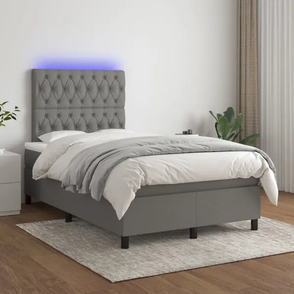 Gossi pat cu arcuri, saltea si led, gri inchis, 120x200 cm, textil