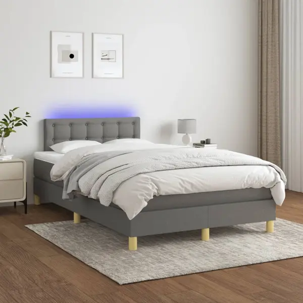 Gossi pat cu arcuri, saltea si led, gri inchis, 120x200 cm, textil