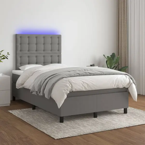 Gossi pat cu arcuri, saltea si led, gri inchis, 120x200 cm, textil