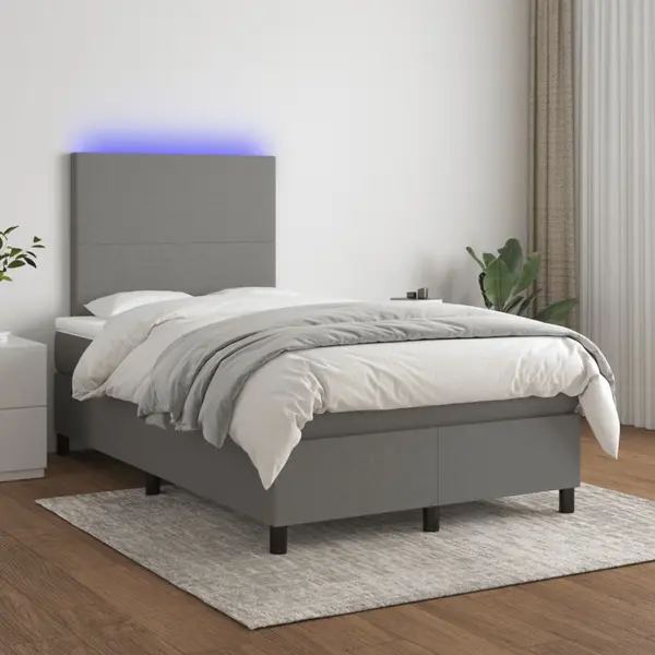 Gossi pat cu arcuri, saltea si led, gri inchis, 120x200 cm, textil