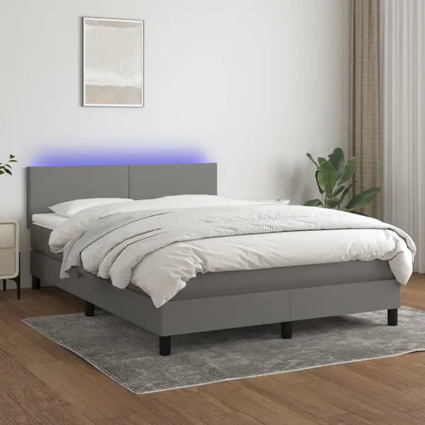 Gossi pat cu arcuri, saltea si led, gri inchis, 140x190 cm, textil