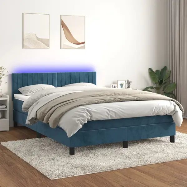 Gossi pat cu arcuri, saltea si led, gri inchis, 140x200 cm, catifea