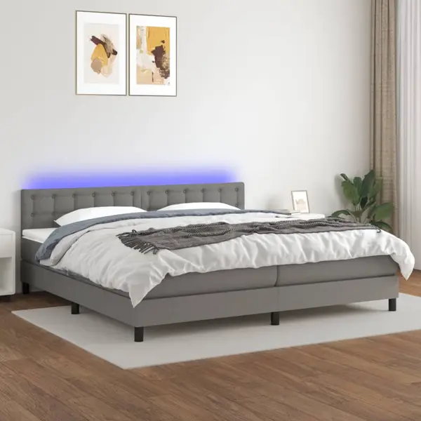 Gossi pat cu arcuri, saltea si led, gri inchis, 200x200 cm, textil