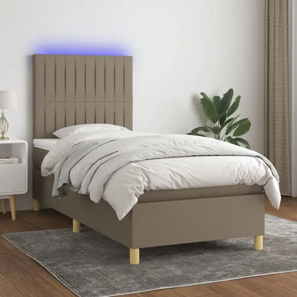 Gossi pat cu arcuri, saltea si led, gri taupe, 100x200 cm, textil