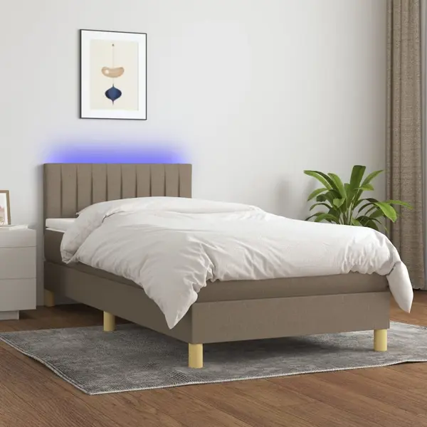Gossi pat cu arcuri, saltea si led, gri taupe, 100x200 cm, textil