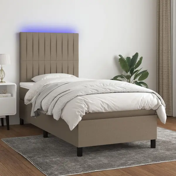 Gossi pat cu arcuri, saltea si led, gri taupe, 100x200 cm, textil