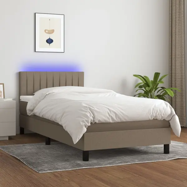 Gossi pat cu arcuri, saltea si led, gri taupe, 100x200 cm, textil