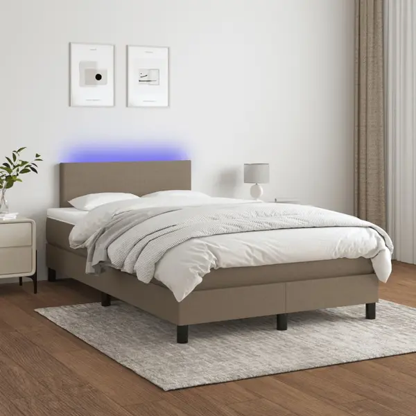 Gossi pat cu arcuri, saltea si led, gri taupe, 120x200 cm, textil