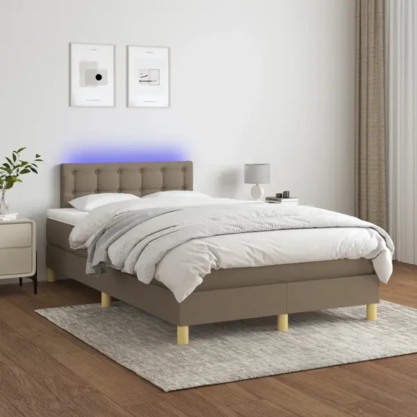 Gossi pat cu arcuri, saltea si led, gri taupe, 120x200 cm, textil
