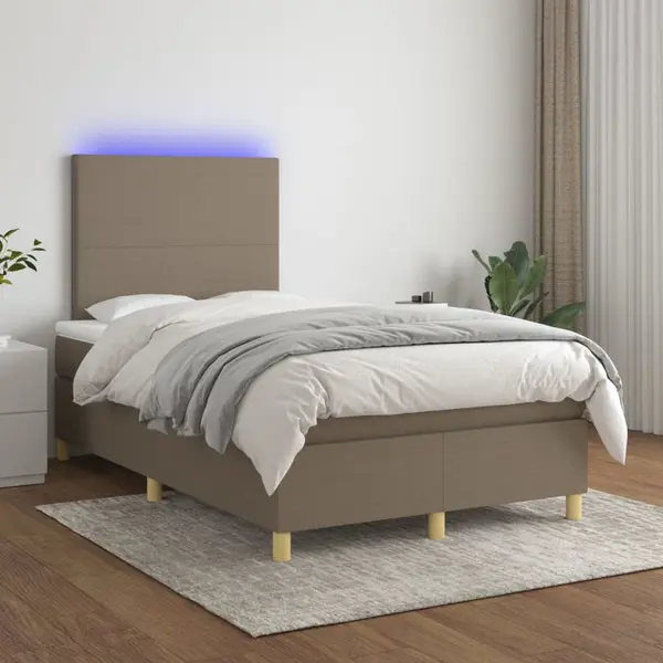 Gossi pat cu arcuri, saltea si led, gri taupe, 120x200 cm, textil