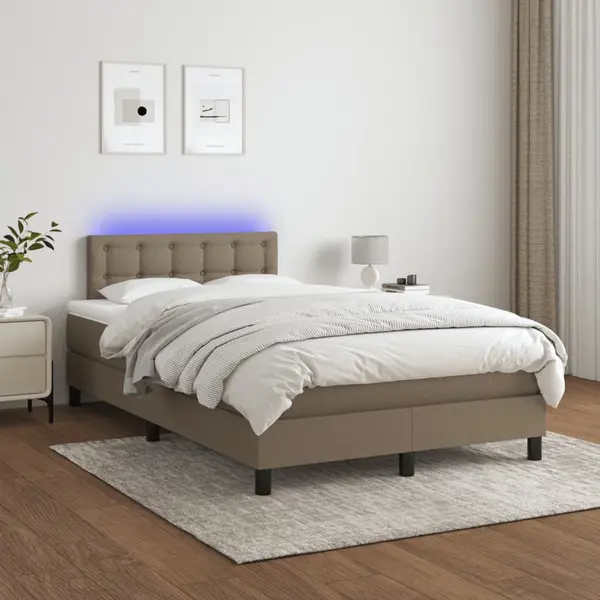 Gossi pat cu arcuri, saltea si led, gri taupe, 120x200 cm, textil
