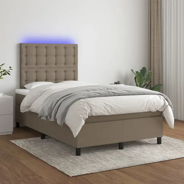 Gossi pat cu arcuri, saltea si led, gri taupe, 120x200 cm, textil