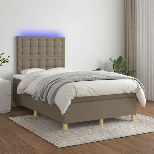 Gossi pat cu arcuri, saltea si led, gri taupe, 120x200 cm, textil