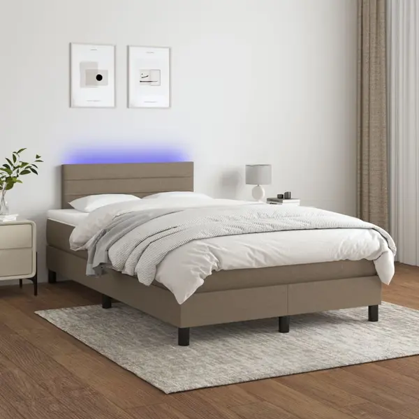 Gossi pat cu arcuri, saltea si led, gri taupe, 120x200 cm, textil