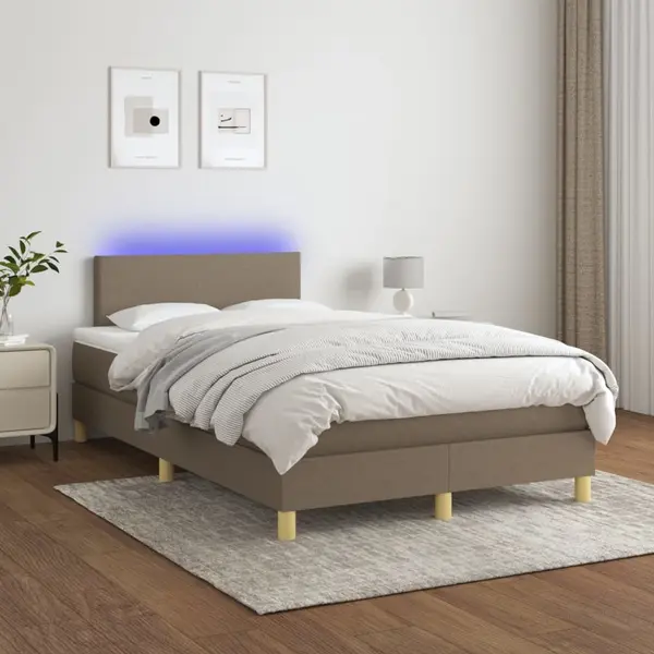 Gossi pat cu arcuri, saltea si led, gri taupe, 120x200 cm, textil