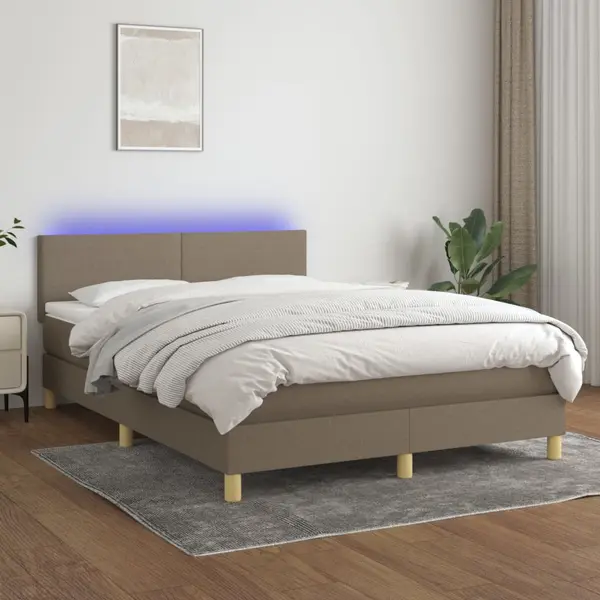 Gossi pat cu arcuri, saltea si led, gri taupe, 140x190 cm, textil