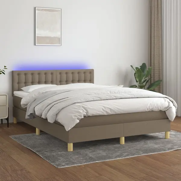 Gossi pat cu arcuri, saltea si led, gri taupe, 140x190 cm, textil