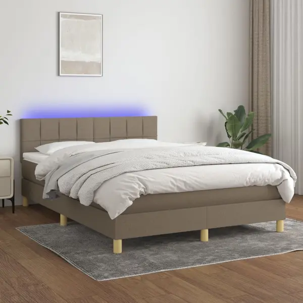 Gossi pat cu arcuri, saltea si led, gri taupe, 140x190 cm, textil