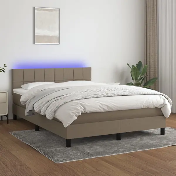 Gossi pat cu arcuri, saltea si led, gri taupe, 140x200 cm, textil