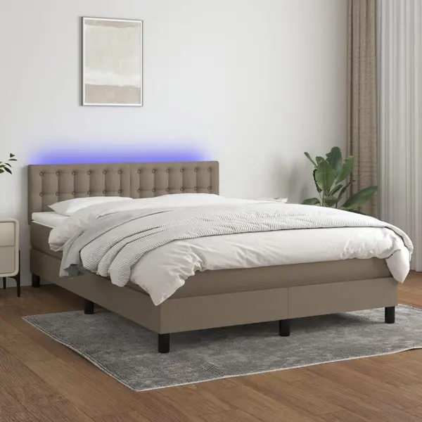 Gossi pat cu arcuri, saltea si led, gri taupe, 140x200 cm, textil