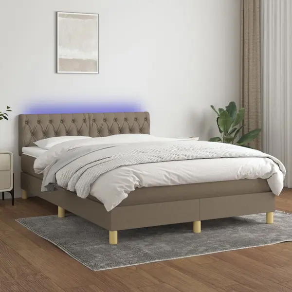 Gossi pat cu arcuri, saltea si led, gri taupe, 140x200 cm, textil