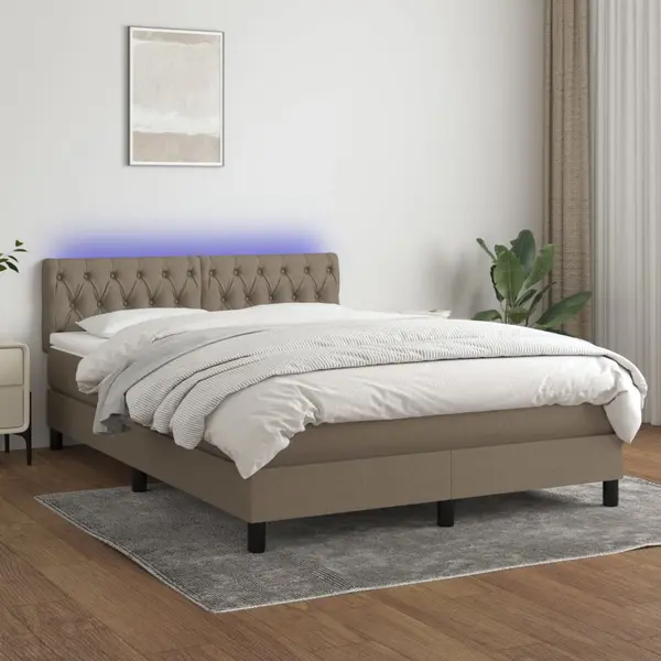 Gossi pat cu arcuri, saltea si led, gri taupe, 140x200 cm, textil
