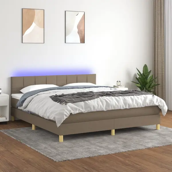 Gossi pat cu arcuri, saltea si led, gri taupe, 160x200 cm, textil