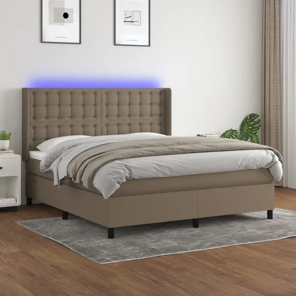 Gossi pat cu arcuri, saltea si led, gri taupe, 160x200 cm, textil